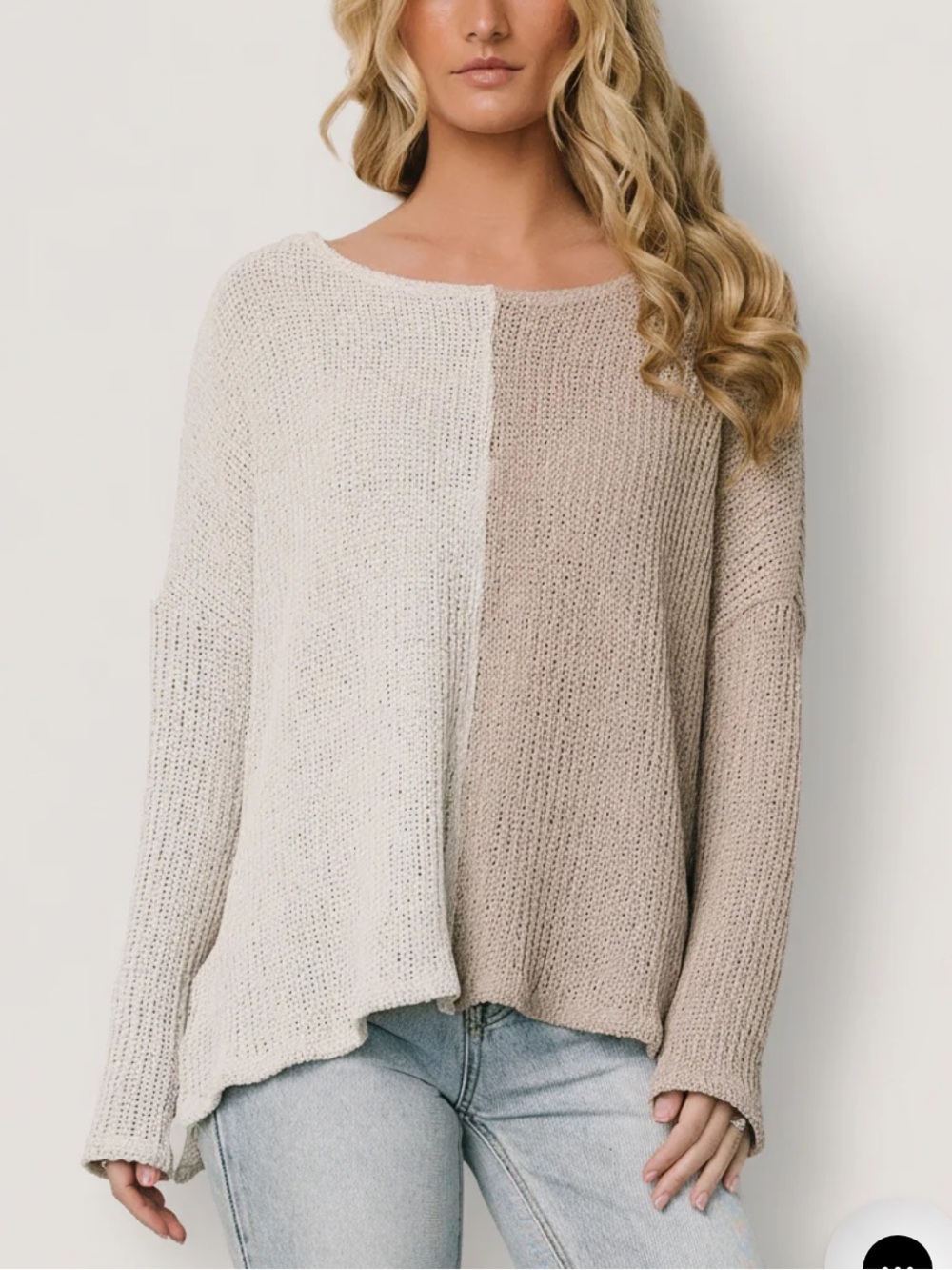 Baltic Born Two-Tone Crewneck Sweater in Cream and Beige